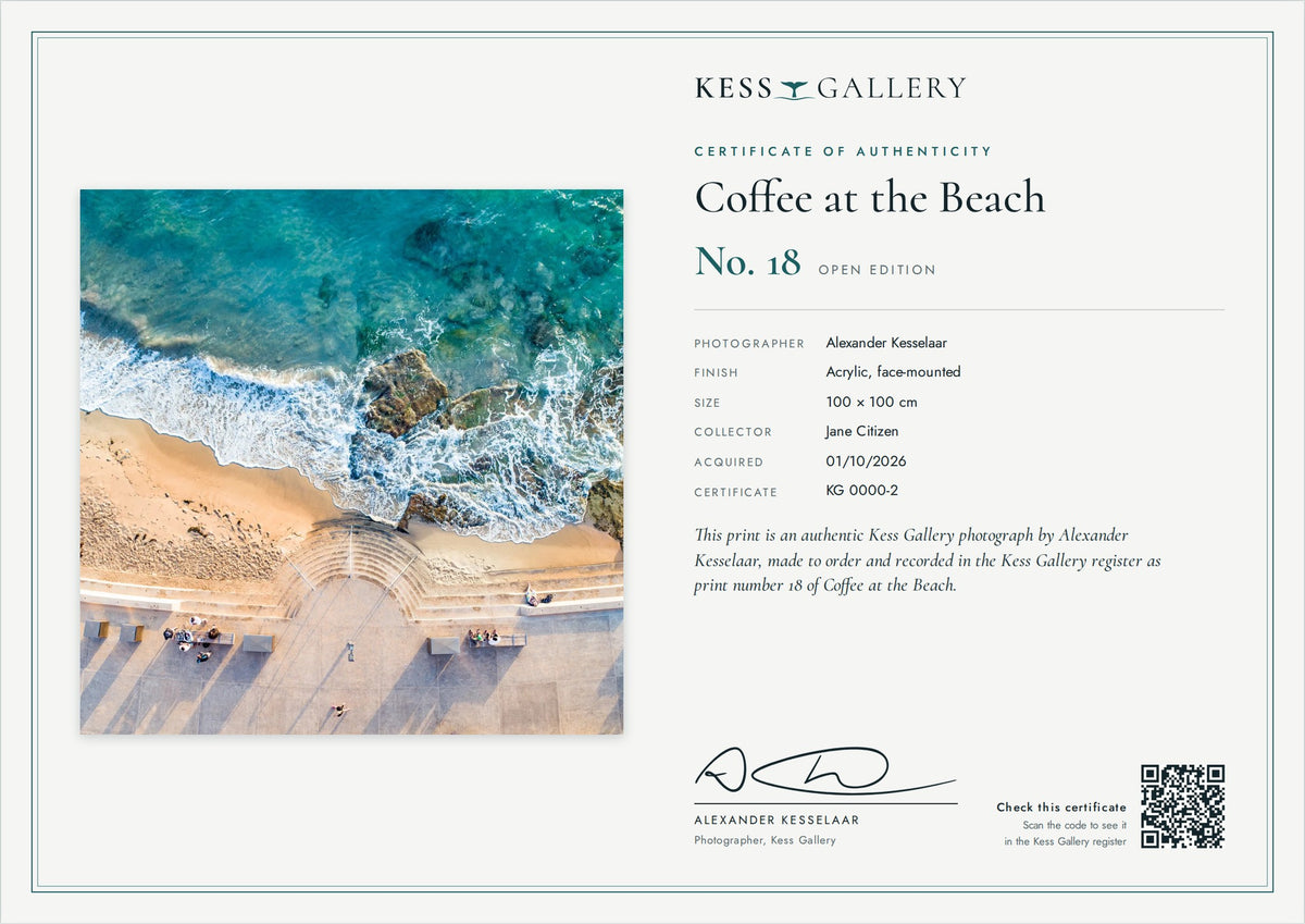 Example certificate of authenticity for Coffee at the Beach, No. 18